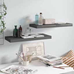 Berkfield Home Floating Wall Shelves 2 pcs High Gloss Grey 60x23.5x3.8 cm MDF - thumbnail 2
