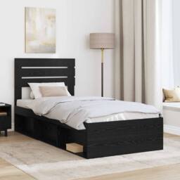 Berkfield Home Bed Frame with Headboard Black 90 x 190 cm Solid Pine Wood - thumbnail 3