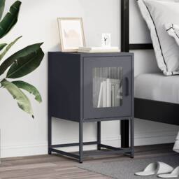 Berkfield Home Bedside Cabinet Anthracite 36x39x60.5 cm Cold-rolled Steel in Dark Grey - thumbnail 3