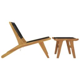 Berkfield Home Garden Chair with Footrest Solid Wood Teak & Polyester in Brown - thumbnail 4