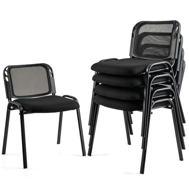 Costway Stackable Reception Guest Chairs Set of 5 Waiting Room Chairs in Black - image 1