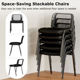 Costway Stackable Reception Guest Chairs Set of 5 Waiting Room Chairs in Black - thumbnail 7