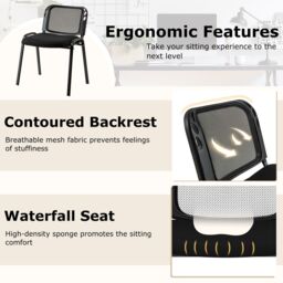 Costway Stackable Reception Guest Chairs Set of 5 Waiting Room Chairs in Black - thumbnail 4