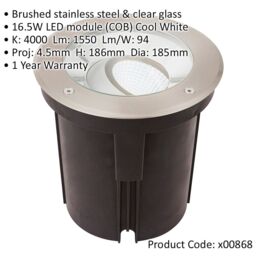 Loops 4 PACK Stainless Steel IP67 Ground Light - 16.5W Cool White Tilting Head LED in Metallics - thumbnail 2
