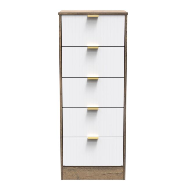 Ready Assembled 2 U Denver 5 Drawer Tall Bedside (Ready Assembled) in Dark Brown - image 1