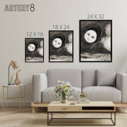 "Artery8 Strange Flower with a Face Redon Vintage Black Framed Canvas Wall Art in Grey - Size: W12"" x H16""" - thumbnail 4