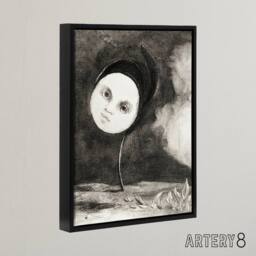 "Artery8 Strange Flower with a Face Redon Vintage Black Framed Canvas Wall Art in Grey - Size: W12"" x H16""" - thumbnail 2