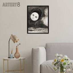 "Artery8 Strange Flower with a Face Redon Vintage Black Framed Canvas Wall Art in Grey - Size: W12"" x H16""" - thumbnail 3