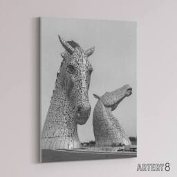 "Artery8 Kelpies Horse Sculptures Falkirk Canvas Wall Art Print in Grey - Size: W18"" x H24""" - thumbnail 2