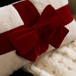 OHS Bow Wrapped Boucle Throw Pillow Scatter Cushion in Red - thumbnail 2
