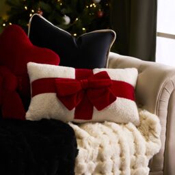 OHS Bow Wrapped Boucle Throw Pillow Scatter Cushion in Red - thumbnail 1