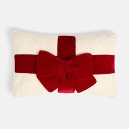 OHS Bow Wrapped Boucle Throw Pillow Scatter Cushion in Red - thumbnail 3