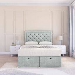 Sloomy Montana Naples Fabric Ottoman Bed End Opening With Sprung Memory Mattress & 26 Inch strut Headboard in Silver - Size: King - thumbnail 2