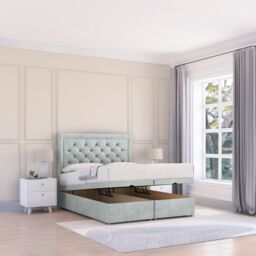 Sloomy Montana Naples Fabric Ottoman Bed End Opening With Sprung Memory Mattress & 26 Inch strut Headboard in Silver - Size: King - thumbnail 1