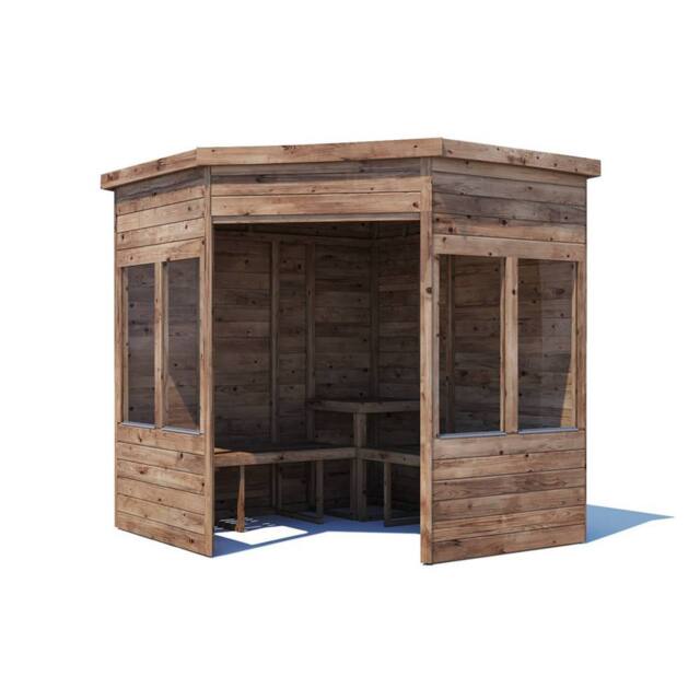 Dunster House Wooden Corner Garden Arbour with Glazed Panels 2.1m x 2.1m in Brown - image 1