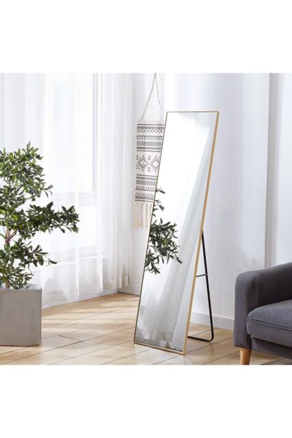 H&O Direct 37cm W x 147cm H Rectangular Dressing Floor Mirror Wall Mounted Full Length Mirror with Bracket, Gold - Size: 37 cm W x 147 cm H - image 1