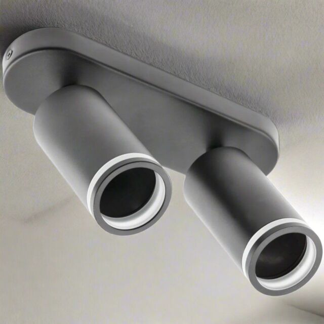 CGC Lighting 'Solis' Black Double GU10 Ceiling Spotlight with Halo Ring Adjustable Twin Spot Bar - image 1