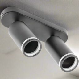 CGC Lighting 'Solis' Black Double GU10 Ceiling Spotlight with Halo Ring Adjustable Twin Spot Bar