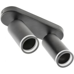 CGC Lighting 'Solis' Black Double GU10 Ceiling Spotlight with Halo Ring Adjustable Twin Spot Bar - thumbnail 2