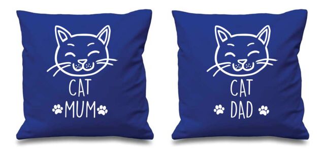 "60 SECOND MAKEOVER Cat Mum Cat Dad Blue Cushion Covers 16"" x 16"" Couples Cushions Valentines Anniversary Boyfriend - Size: 40 cm x 40 cm"