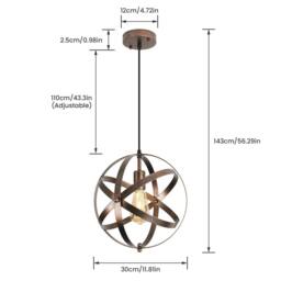 Pheashine Modern Retro pendant light, E27, light source not included, 30*130cm in Brown - thumbnail 4