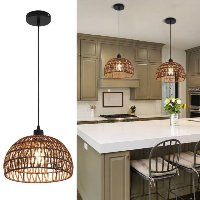 NIVOR Farmhouse Rattan Single Pendant Light Boho Rustic Cage Hanging E27 in Brown - image 1