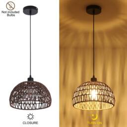 NIVOR Farmhouse Rattan Single Pendant Light Boho Rustic Cage Hanging E27 in Brown - thumbnail 3