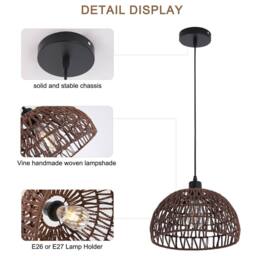 NIVOR Farmhouse Rattan Single Pendant Light Boho Rustic Cage Hanging E27 in Brown - thumbnail 9