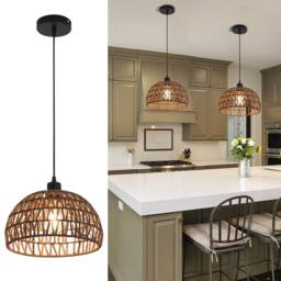 NIVOR Farmhouse Rattan Single Pendant Light Boho Rustic Cage Hanging E27 in Brown - thumbnail 1