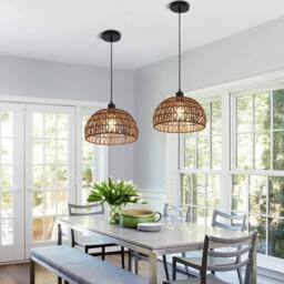 NIVOR Farmhouse Rattan Single Pendant Light Boho Rustic Cage Hanging E27 in Brown - thumbnail 6