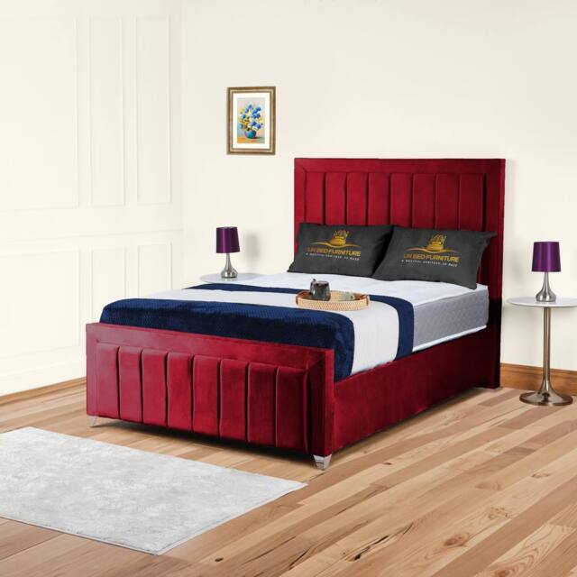 "UK Bed Furniture Sierra Upholstered Bed Frame with 48"" Headboard - Slatted Base in Maroon - Size: Small Double" - image 1
