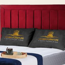 "UK Bed Furniture Sierra Upholstered Bed Frame with 48"" Headboard - Slatted Base in Maroon - Size: Small Double" - thumbnail 2