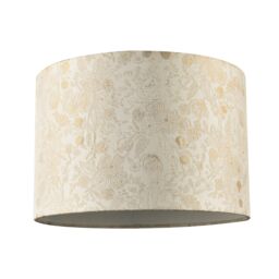 Happy Homewares Chic Textured Off-Cream Jacquard Drum Shade with Gold Foil Decor Print - Size: 12 inches