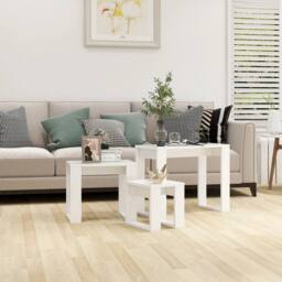 Berkfield Home Nesting Tables 3 pcs White Engineered Wood - thumbnail 1