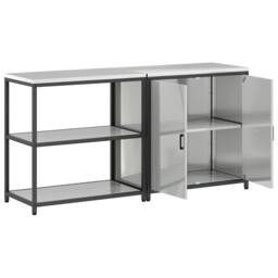 Berkfield Home with Shelf with Storage with Door Adjustable 2 pcs Galvanised steel in Silver - thumbnail 8