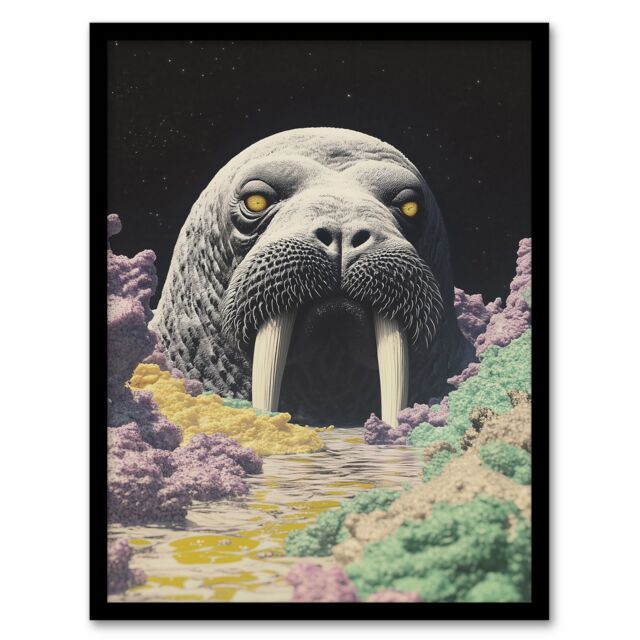 "Artery8 The Walrus Cavern Surreal Alien Landscape Stars Framed Art Print in Grey - Size: W12"" x H16""" - image 1