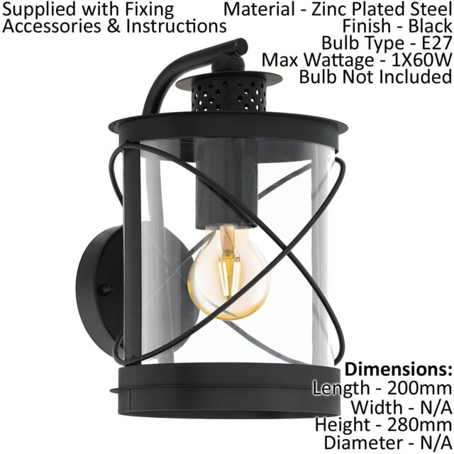 Loops IP44 Outdoor Wall Light Black Hoop Lantern 1 x 60W E27 Bulb Porch Lamp