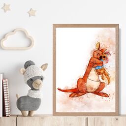 ARTZE Kanga & Roo Watercolour Winnie the Pooh Art Print with Oak Frame SIZE: A4 in Burnt Orange - thumbnail 1