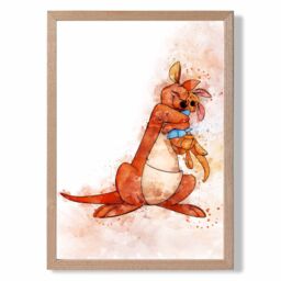 ARTZE Kanga & Roo Watercolour Winnie the Pooh Art Print with Oak Frame SIZE: A4 in Burnt Orange - thumbnail 2