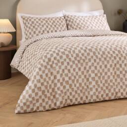 HOEM Nyhavn Checkerboard Reversible Duvet Cover Set in Tan - Size: Double - thumbnail 4