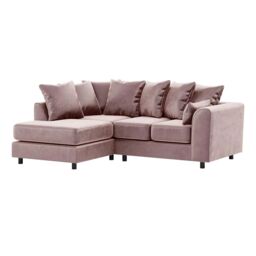 Furnishings For Less UK Brooklyn Plush Velvet 3 to 4 Seater L Shaped Corner Sofa Left Hand Facing in Pink