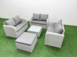 Fimous 7 Seater PE Wicker Rattan Furniture Sofa Sets with Square Coffee Table 2 Seater Love Sofa Big Footstool Light Grey - thumbnail 2