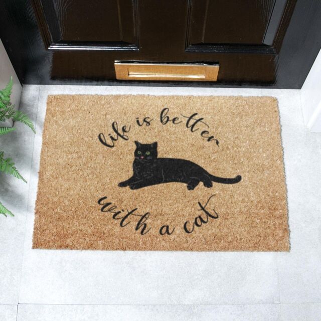 Artsy Mats Life Is Better With A Cat Doormat (60 x 40cm) in Brown - Size: 40 cm x 60 cm - image 1