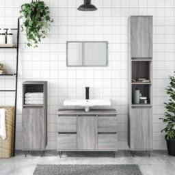 Berkfield Home Bathroom Cabinet Grey Sonoma 80x33x60 cm Engineered Wood - Size: 80 x 33 x 60 cm - thumbnail 2