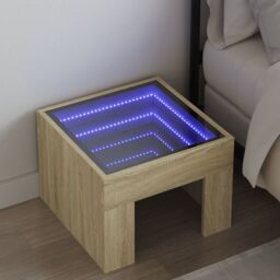 Berkfield Home Bedside Table with Infinity LED Sonoma Oak 40x40x30 cm in Brown - Size: 40 x 40 x 30 cm - thumbnail 1