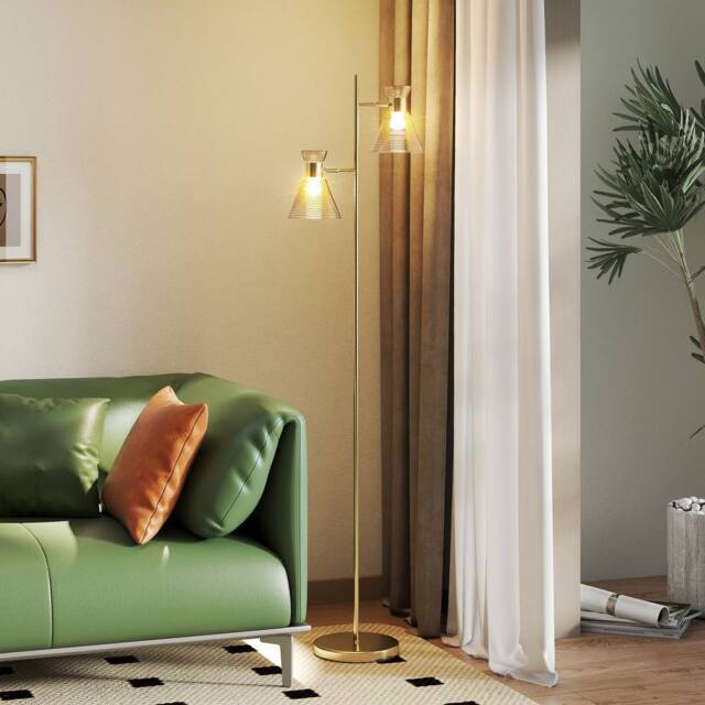 HOMCOM Standing Lamp with Adjustable Dual Head, Modern Floor Lamp, Gold Tone - image 1