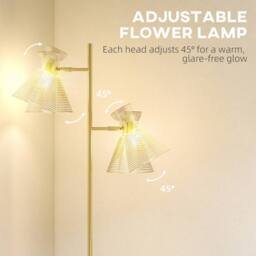 HOMCOM Standing Lamp with Adjustable Dual Head, Modern Floor Lamp, Gold Tone - thumbnail 4