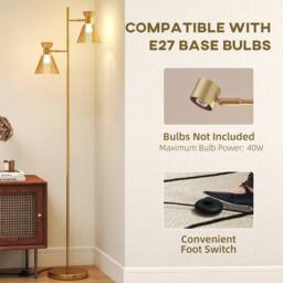 HOMCOM Standing Lamp with Adjustable Dual Head, Modern Floor Lamp, Gold Tone - thumbnail 6