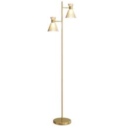 HOMCOM Standing Lamp with Adjustable Dual Head, Modern Floor Lamp, Gold Tone - thumbnail 2