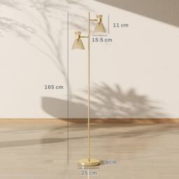 HOMCOM Standing Lamp with Adjustable Dual Head, Modern Floor Lamp, Gold Tone - thumbnail 3